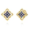 Hot Gabriel & Co. Byzantine Flower - 18K Yellow Gold Diamond and Blue Sapphire Floral Stud Earrings with Chrome Blue Enamel