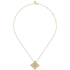 Online Gabriel & Co. Byzantine Flower - 18K Yellow Gold Bujukan and Diamond Floral Pendant Necklace