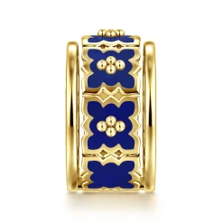 Best Gabriel & Co. Byzantine Flower - 18K Yellow Gold Beaded Floral Drop Necklace with Chrome Blue Enamel