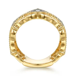 Clearance Gabriel & Co. Byzantine Flower - 18K Yellow Gold Bujukan and Diamond Floral Wide Band Ring
