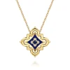 Gabriel & Co. Byzantine Flower - 18K Yellow Gold Diamond and Blue Sapphire Floral Pendant Necklace with Chrome Blue Enamel