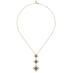 Outlet Gabriel & Co. Byzantine Flower - 18K Yellow Gold Diamond and Blue Sapphire Beaded Floral Drop Necklace with Chrome Blue Enamel