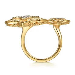 Best Gabriel & Co. Byzantine Flower - 18K Yellow Gold Bujukan and Diamond Floral Open Ring