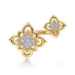 Best Gabriel & Co. Byzantine Flower - 18K Yellow Gold Bujukan and Diamond Floral Open Ring