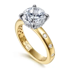 Discount Gabriel & Co. Cabata - 14K White-Yellow Gold Round Diamond Engagement Ring