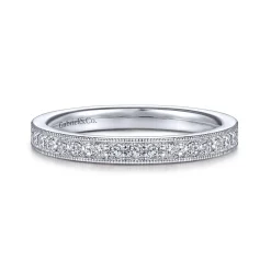 New Gabriel & Co. Calabria - 14K White Gold Channel Prong Diamond Anniversary Band with Milgrain - 0.25 ct