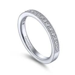 New Gabriel & Co. Calabria - 14K White Gold Channel Prong Diamond Anniversary Band with Milgrain - 0.25 ct