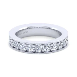 Gabriel & Co. Calabria - 14K White Gold Channel Prong Diamond Anniversary Band with Milgrain - 1.05 ct