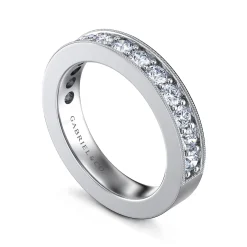 Hot Gabriel & Co. Calabria - 14K White Gold Channel Prong Diamond Anniversary Band with Milgrain - 0.8 ct