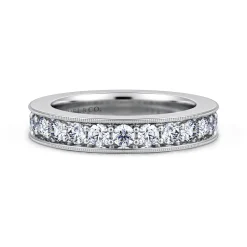 Hot Gabriel & Co. Calabria - 14K White Gold Channel Prong Diamond Anniversary Band with Milgrain - 0.8 ct
