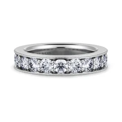 Sale Gabriel & Co. Calabria - 14K White Gold Diamond Prong Channel Diamond Anniversary Band with Milgrain - 1.5 ct