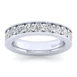 Sale Gabriel & Co. Calabria - 14K White Gold Diamond Prong Channel Diamond Anniversary Band with Milgrain - 1.5 ct