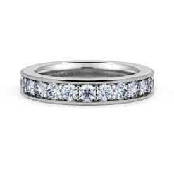 Sale Gabriel & Co. Calabria - 14K White Gold Diamond Prong Channel Diamond Anniversary Band with Milgrain - 1.05 ct