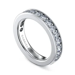 Sale Gabriel & Co. Calabria - 14K White Gold Diamond Prong Channel Diamond Anniversary Band with Milgrain - 1.05 ct