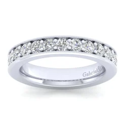 Sale Gabriel & Co. Calabria - 14K White Gold Diamond Prong Channel Diamond Anniversary Band with Milgrain - 1.05 ct