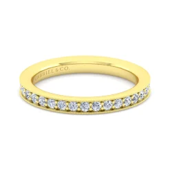 Clearance Gabriel & Co. Calabria - 14K Yellow Gold Diamond Prong Channel Diamond Anniversary Band with Milgrain - 0.35 ct