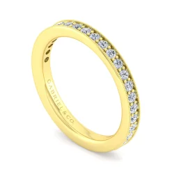 Clearance Gabriel & Co. Calabria - 14K Yellow Gold Diamond Prong Channel Diamond Anniversary Band with Milgrain - 0.35 ct