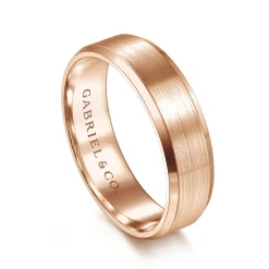 Sale Gabriel & Co. Caleb - 14K Rose Gold 6mm - Satin Finish Men's Wedding Band with Beveled Edge