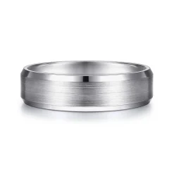 Discount Gabriel & Co. Caleb - 14K White Gold 6mm - Satin Finish Men's Wedding Band with Beveled Edge