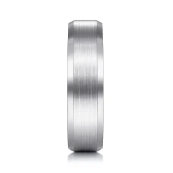 Discount Gabriel & Co. Caleb - 14K White Gold 6mm - Satin Finish Men's Wedding Band with Beveled Edge