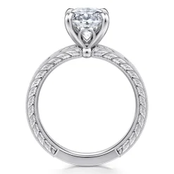 New Gabriel & Co. Caltha - Vintage Inspired 14K White Gold Oval Solitaire Diamond Engagement Ring