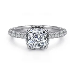 Discount Gabriel & Co. Caly - 14K White Gold Cushion Halo Diamond Engagement Ring