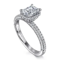Outlet Gabriel & Co. Caly - 14K White Gold Emerald Cut Halo Diamond Engagement Ring