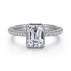 Outlet Gabriel & Co. Caly - 14K White Gold Emerald Cut Halo Diamond Engagement Ring