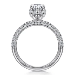 New Gabriel & Co. Caly - 14K White Gold Pear Shape Halo Diamond Engagement Ring
