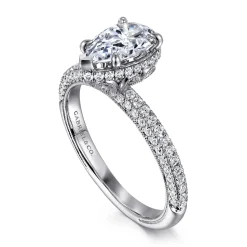 New Gabriel & Co. Caly - 14K White Gold Pear Shape Halo Diamond Engagement Ring