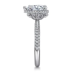 New Gabriel & Co. Caly - 14K White Gold Pear Shape Halo Diamond Engagement Ring