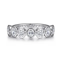 Hot Gabriel & Co. Calypso - 14K White Gold Bezel Oval 7 Stone Diamond Anniversary Band - 1.05 ct