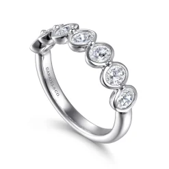 Hot Gabriel & Co. Calypso - 14K White Gold Bezel Oval 7 Stone Diamond Anniversary Band - 1.05 ct