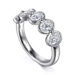 Sale Gabriel & Co. Calypso - 14K White Gold Bezel Oval 5 Stone Diamond Anniversary Band - 1.9 ct