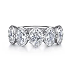 Clearance Gabriel & Co. Calypso - 14K White Gold Bezel Oval 5 Stone Diamond Anniversary Band - 2.5 ct