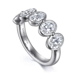 Clearance Gabriel & Co. Calypso - 14K White Gold Bezel Oval 5 Stone Diamond Anniversary Band - 2.5 ct