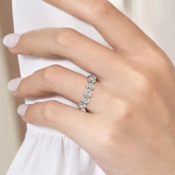 Clearance Gabriel & Co. Calypso - 14K White Gold Bezel Round 5 Stone Diamond Anniversary Band - 0.75 ct