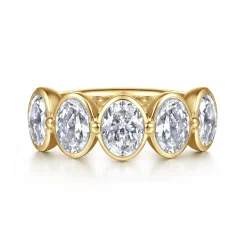 Sale Gabriel & Co. Calypso - 14K Yellow Gold Bezel Oval 5 Stone Diamond Anniversary Band - 2.5 ct