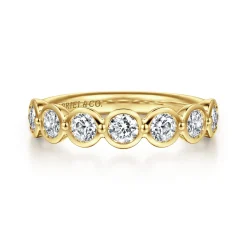 New Gabriel & Co. Calypso - 14K Yellow Gold Bezel Round 7 Stone Diamond Anniversary Band - 1.05 ct