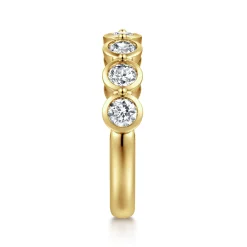 New Gabriel & Co. Calypso - 14K Yellow Gold Bezel Round 7 Stone Diamond Anniversary Band - 1.05 ct