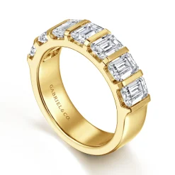 Clearance Gabriel & Co. Calyra - 14K Yellow Gold Channel Setting Emerald Cut Diamond Anniversary Band - 2.8 ct