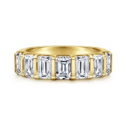 Clearance Gabriel & Co. Calyra - 14K Yellow Gold Channel Setting Emerald Cut Diamond Anniversary Band - 2.8 ct