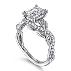 Hot Gabriel & Co. Camelia - 14K White Gold Floral Emerald Cut Diamond Engagement Ring