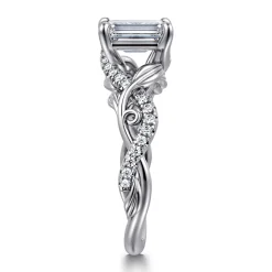 Hot Gabriel & Co. Camelia - 14K White Gold Floral Emerald Cut Diamond Engagement Ring