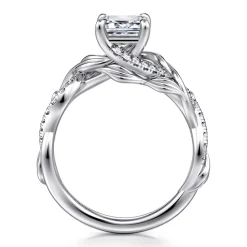 Hot Gabriel & Co. Camelia - 14K White Gold Floral Emerald Cut Diamond Engagement Ring
