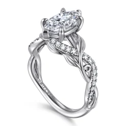 New Gabriel & Co. Camelia - 14K White Gold Floral Marquise Shape Diamond Engagement Ring