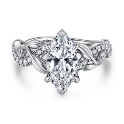 New Gabriel & Co. Camelia - 14K White Gold Floral Marquise Shape Diamond Engagement Ring