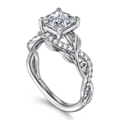 Hot Gabriel & Co. Camelia - 14K White Gold Floral Princess Cut Diamond Engagement Ring
