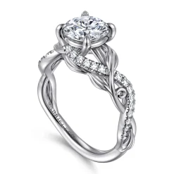 Clearance Gabriel & Co. Camelia - 14K White Gold Floral Round Diamond Engagement Ring