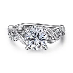 Clearance Gabriel & Co. Camelia - 14K White Gold Floral Round Diamond Engagement Ring